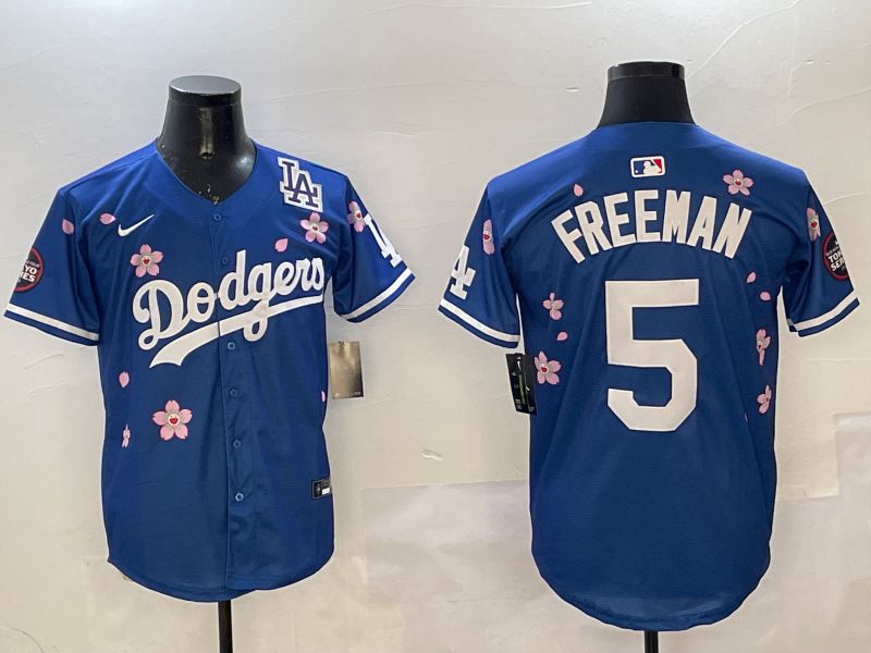 Men Los Angeles Dodgers #5 Freeman Blue Sakura Edition 2025 Nike MLB Jersey style 4->los angeles dodgers->MLB Jersey